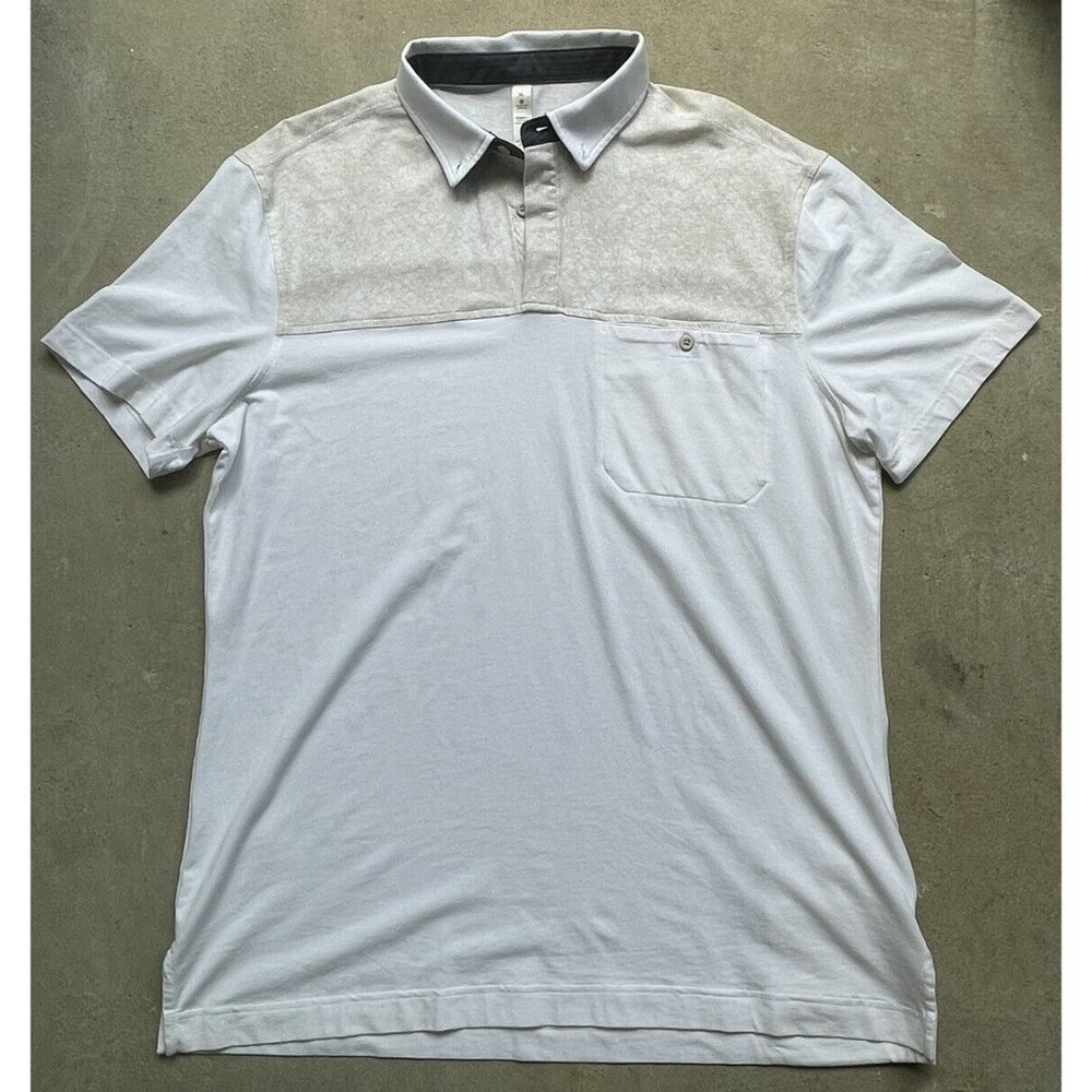Lululemon Athletica Marble Two Tone Button Down Collar Pocket Polo Shirt Size XL